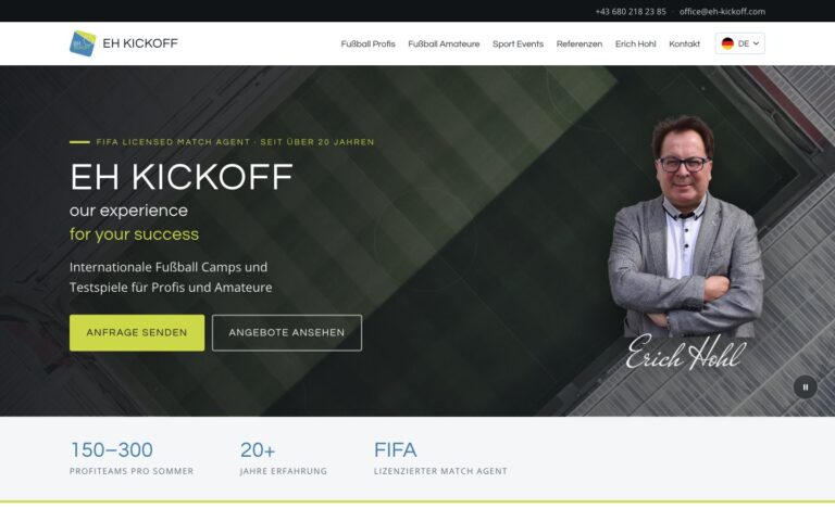 Startseite der Website von EH Kickoff