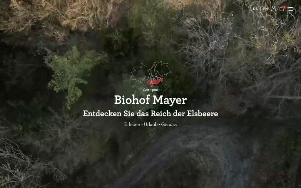 Startseite der Website von Biohof Mayer – Elsbeere