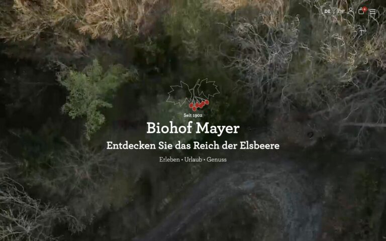 Startseite der Website von Biohof Mayer – Elsbeere