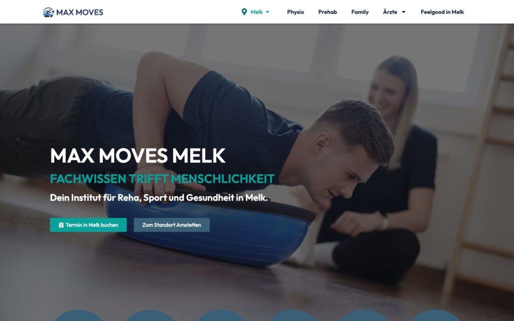 Startseite der Website von Max Moves